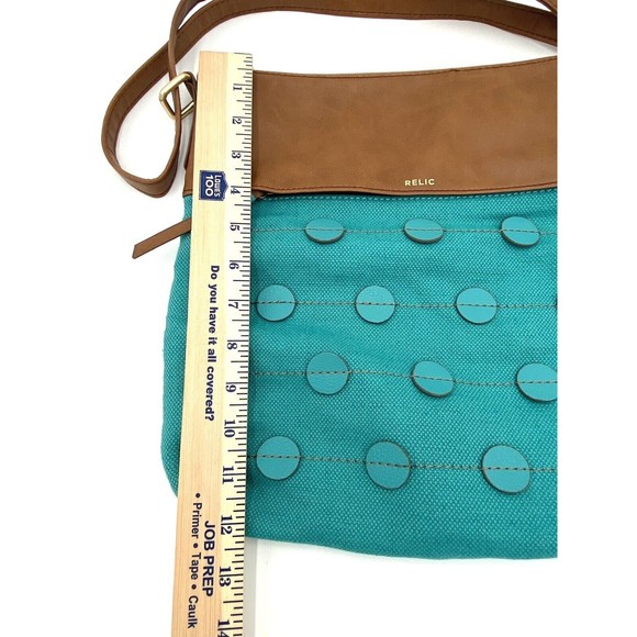 Relic Crossbody Shoulder Bag Purse Turquoise Aqua Blue Dot Accent Design - Picture 10 of 12